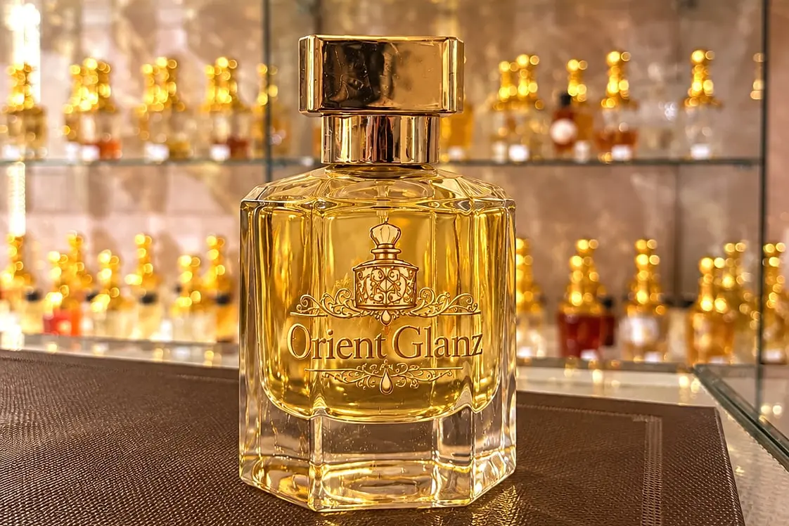 Ein goldener Orient-Glanz-Flakon auf der Ladentheke