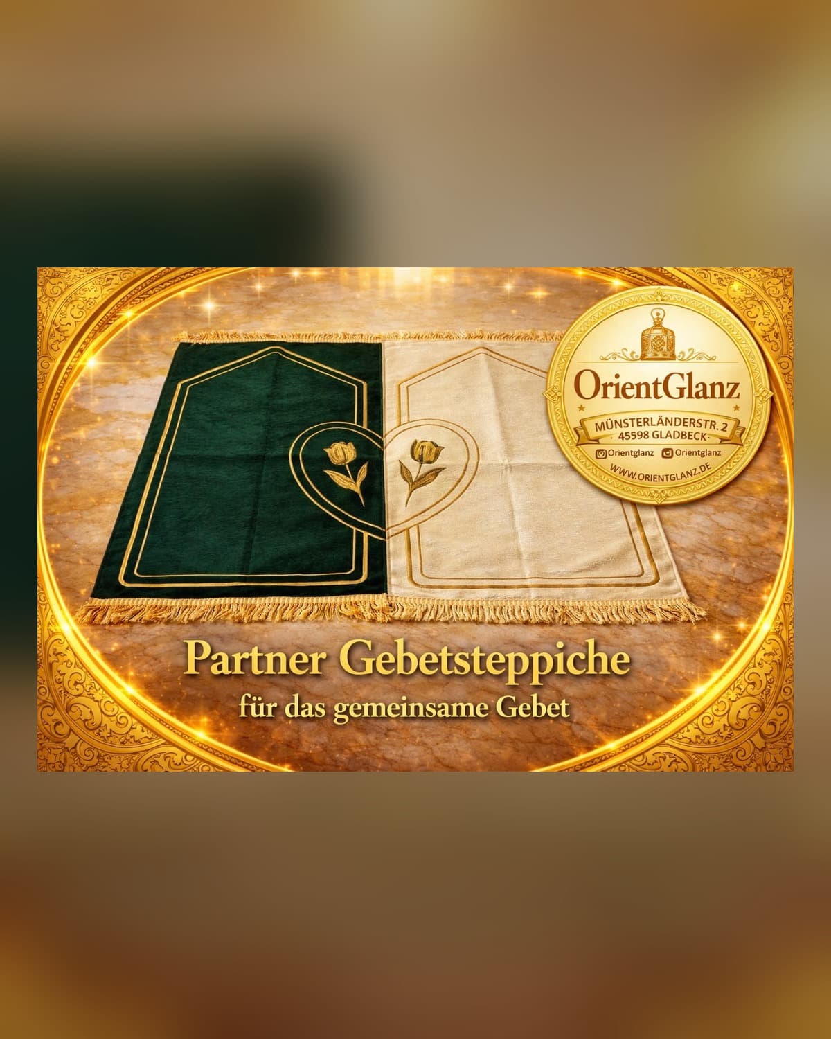 Partner Gebetsteppich Grün, 2er Set mit Beige