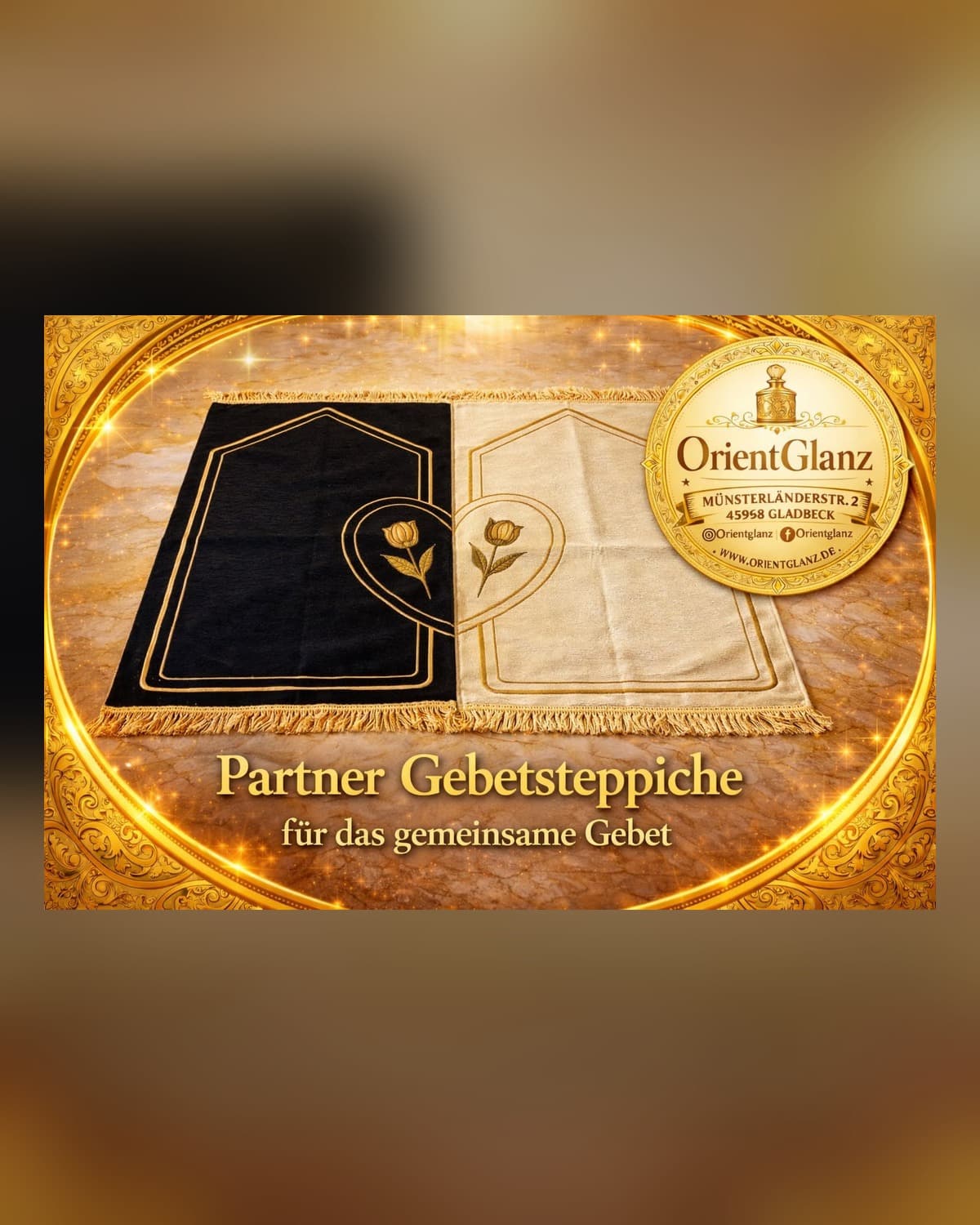 Partner Gebetsteppich Schwarz, 2er Set mit Beige
